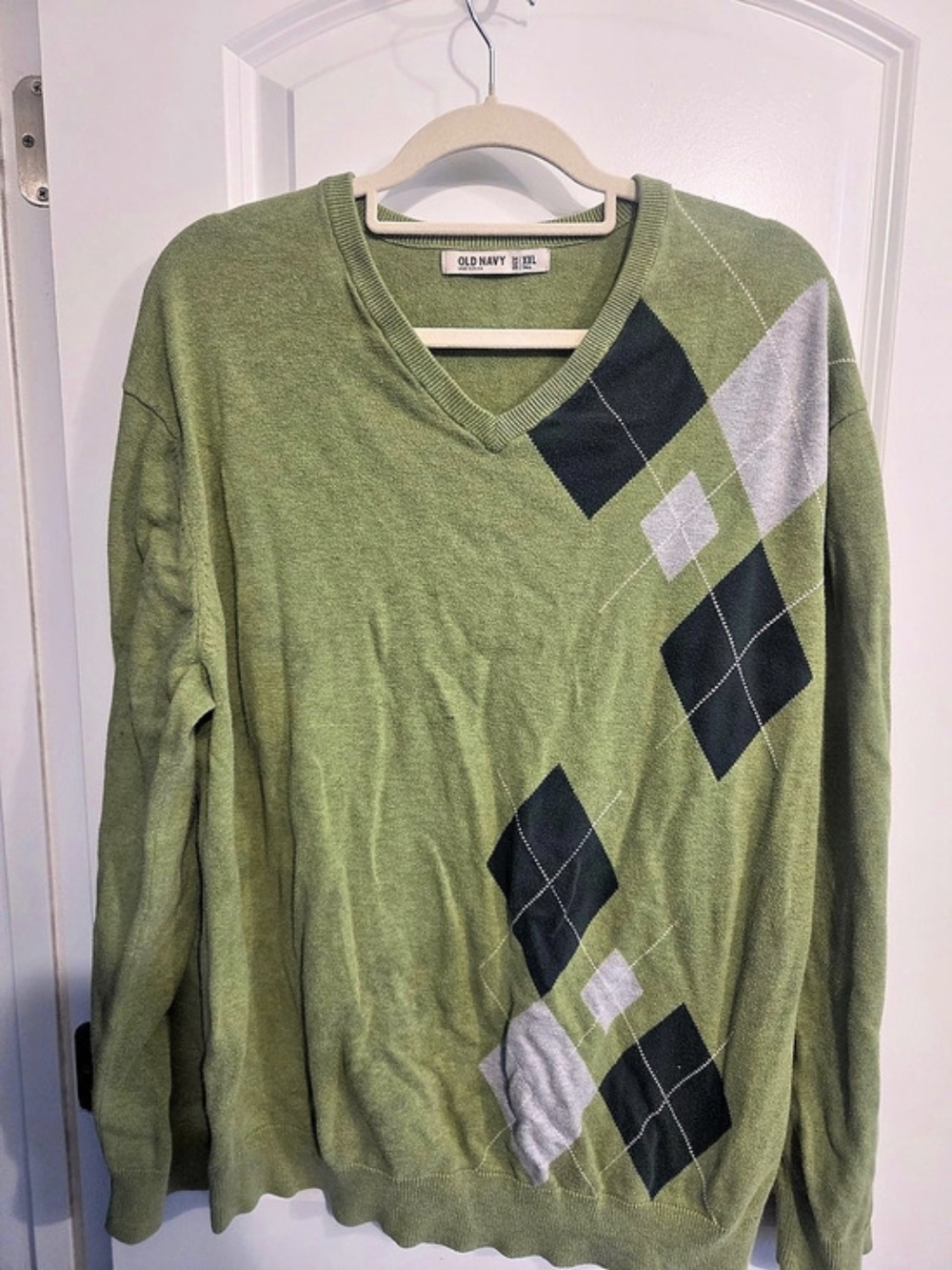 Old NAVY Argyle V-Neck Sweater in Green & Gray Size XXL